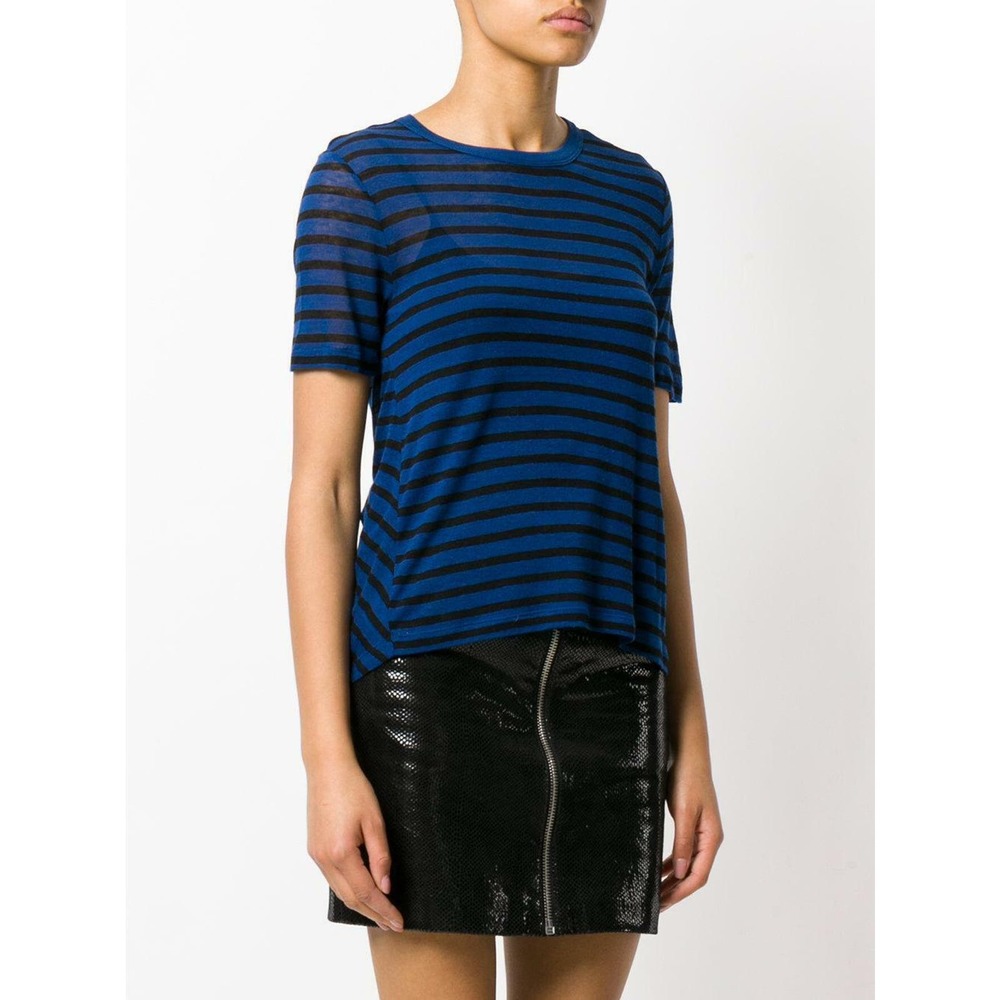 Alexander Wang Striped Cut Out Back T-Shirt Jersey Top Indigo/Black M Nwt $155